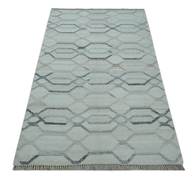 Silver, Brown and Charcoal Modern Geometrical Design 5x8 Hand Woven Dari wool Area Rug - The Rug Decor