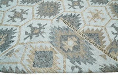 Silver, Brown and Gray Kilim Rug made with Fine wool and Viscose | SE4 - The Rug Decor