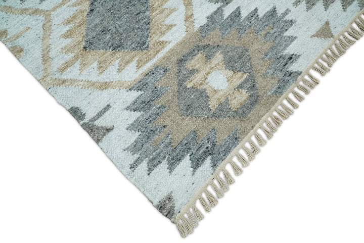 Silver, Brown and Gray Kilim Rug made with Fine wool and Viscose | SE4 - The Rug Decor