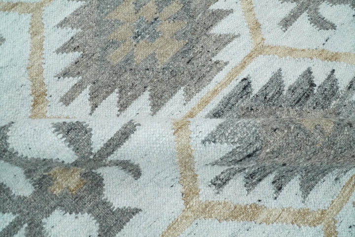 Silver, Brown and Gray Kilim Rug made with Fine wool and Viscose | SE4 - The Rug Decor