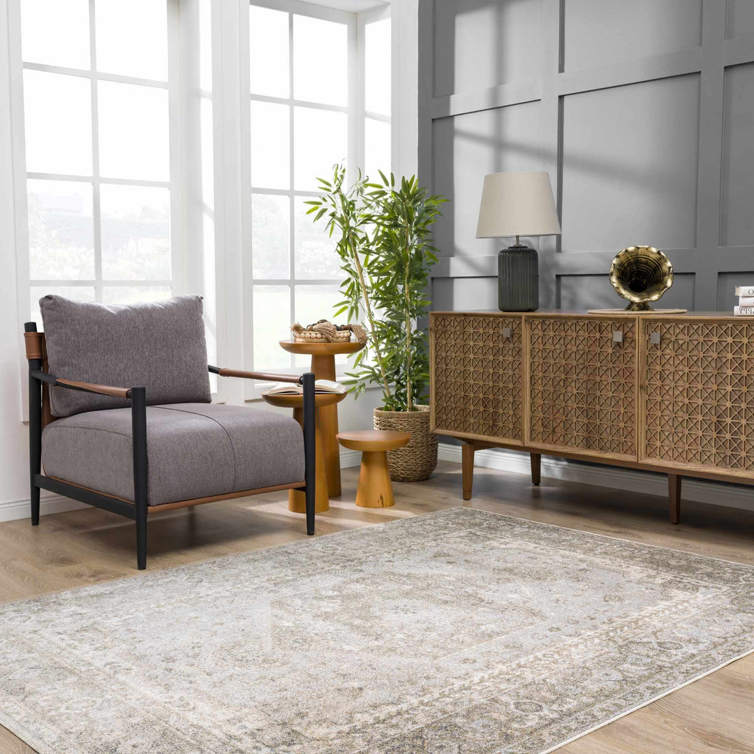 Silver, Gray and Brown Machine woven Traditional Machine washable area Rug - The Rug Decor
