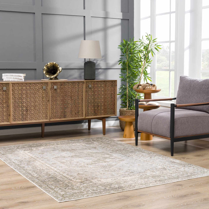 Silver, Gray and Brown Machine woven Traditional Machine washable area Rug - The Rug Decor