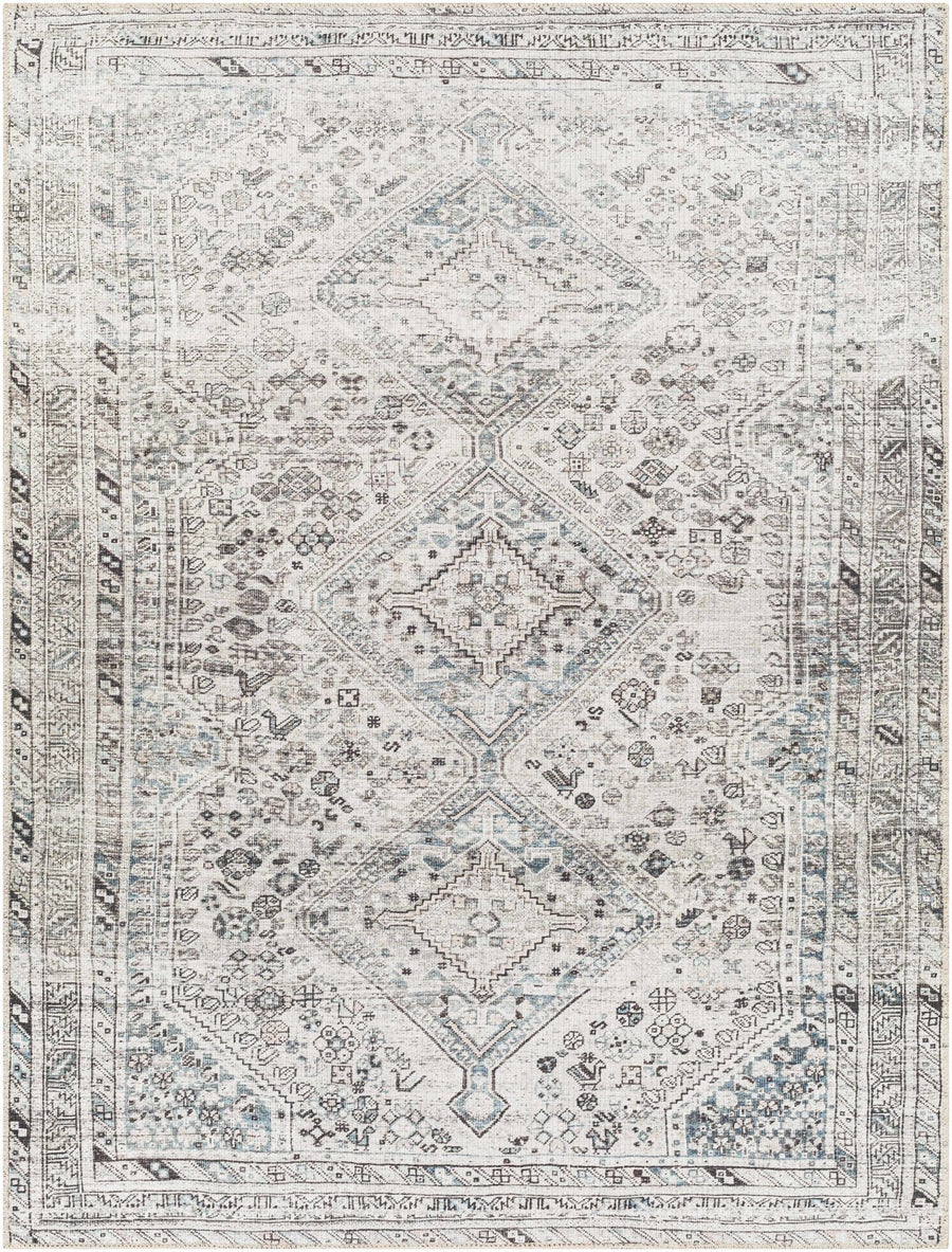 Silver, Gray and Charcoal Machine Woven Traditional Washable Turkish Rug - The Rug Decor
