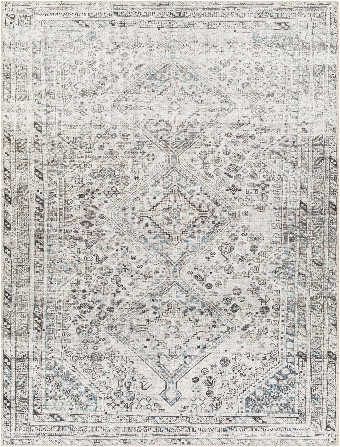 Silver, Gray and Charcoal Traditional Machine Washable Silver, Gray and Charcoal Traditional Machine Washable