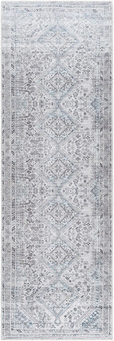 Silver, Gray and Charcoal Machine Woven Traditional Washable Turkish Rug - The Rug Decor