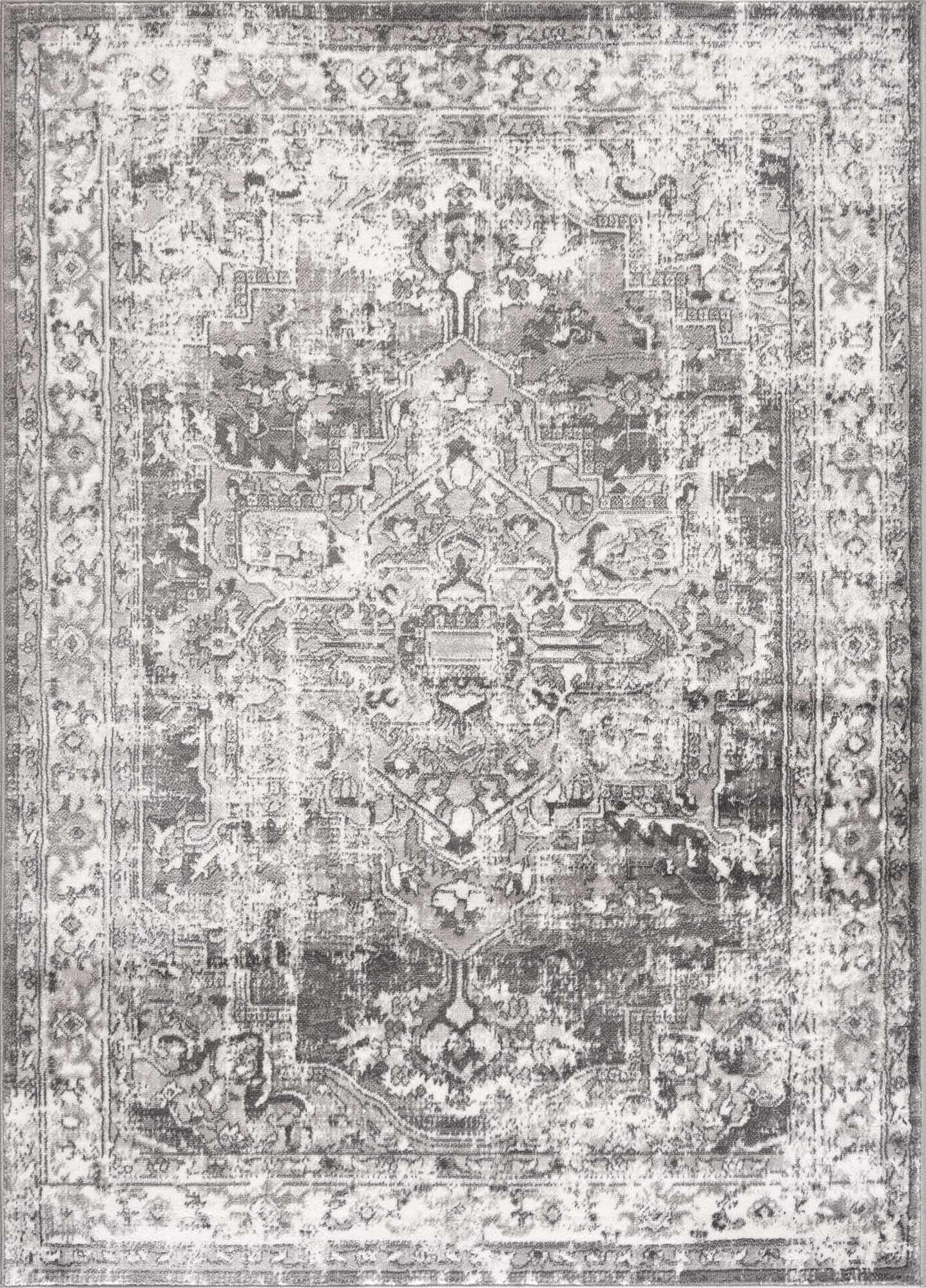 Silver, Gray and Charcoal Traditional Medallion Design Jute Backing Area Rug - The Rug Decor