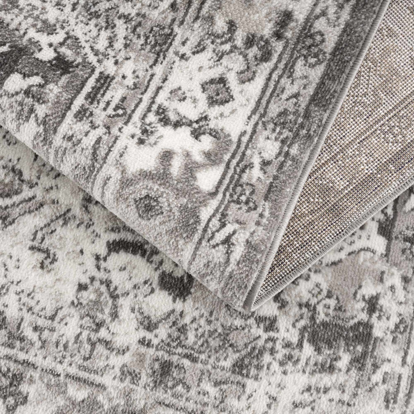 Silver, Gray and Charcoal Traditional Medallion Design Jute Backing Area Rug - The Rug Decor