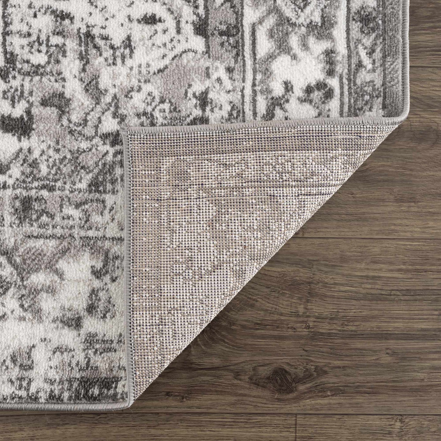 Silver, Gray and Charcoal Traditional Medallion Design Jute Backing Area Rug - The Rug Decor