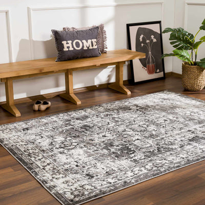 Silver, Gray and Charcoal Traditional Medallion Design Jute Backing Area Rug - The Rug Decor