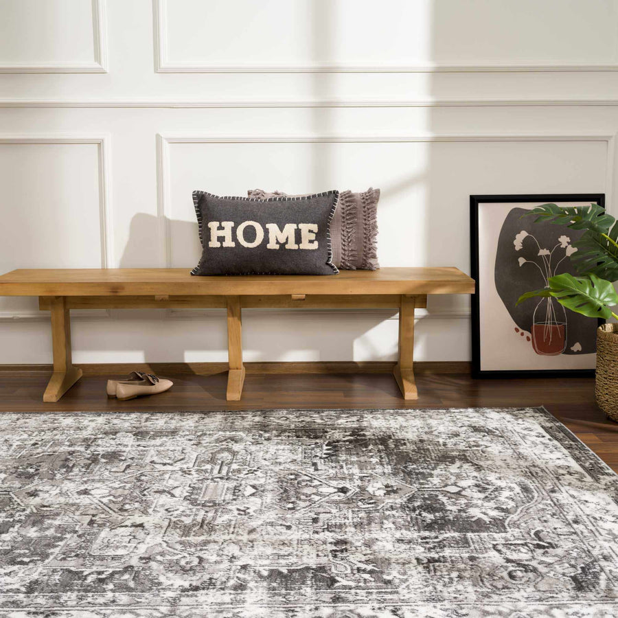 Silver, Gray and Charcoal Traditional Medallion Design Jute Backing Area Rug - The Rug Decor