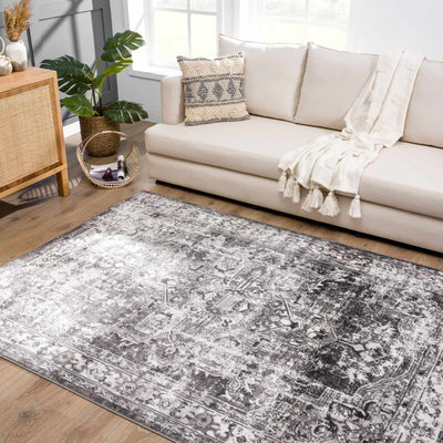 Silver, Gray and Charcoal Traditional Medallion Design Jute Backing Area Rug - The Rug Decor
