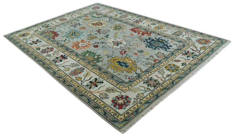 Silver, Ivory and Beige vibrant Colorful Hand knotted 8x10 and 9x12 Traditional Oushak wool Rug - The Rug Decor