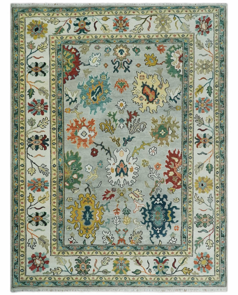 Silver, Ivory and Beige vibrant Colorful Hand knotted 8x10 and 9x12 Traditional Oushak wool Rug - The Rug Decor