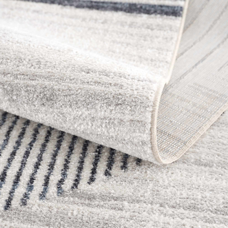 Silver, Ivory and Charcoal Geometrical Stripes Pattern washable Design Rug - The Rug Decor