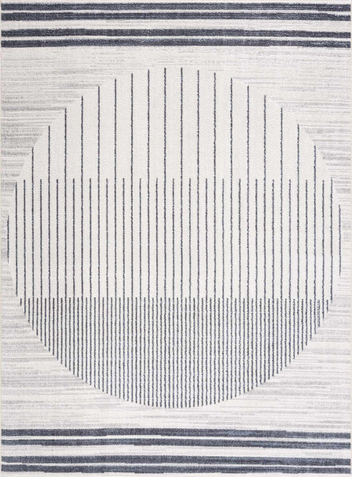 Silver, Ivory and Charcoal Geometrical Stripes Pattern washable Design Rug - The Rug Decor