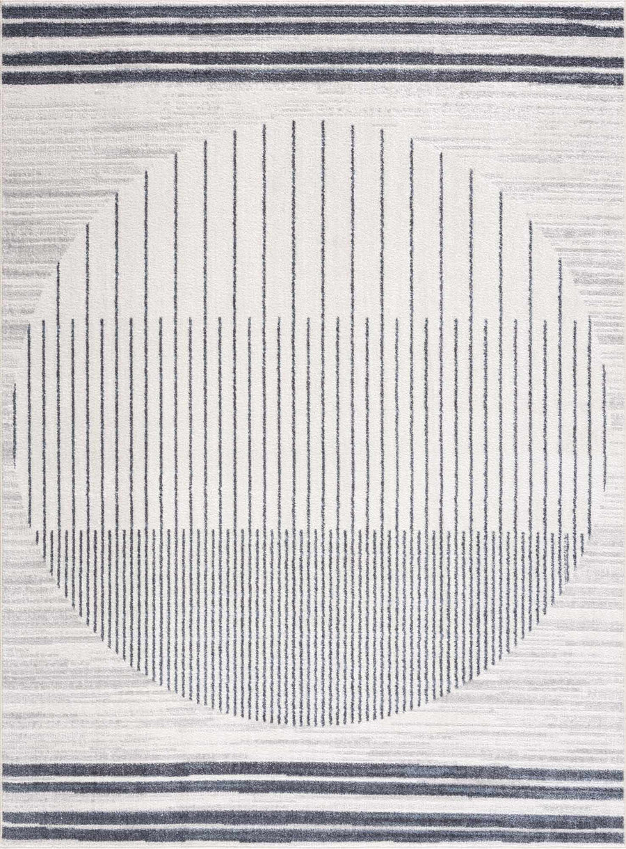 Silver, Ivory and Charcoal Geometrical Stripes Pattern washable Design Rug - The Rug Decor