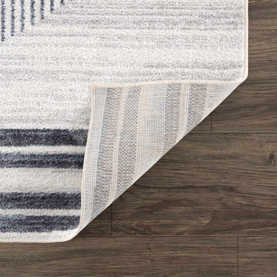 Silver, Ivory and Charcoal Geometrical Stripes Pattern washable Design Rug - The Rug Decor