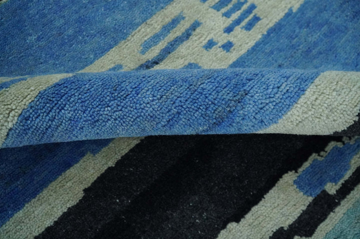 Silver, Ivory, Blue and charcoal Modern Abstract Hand loom 4x6 wool area Rug - The Rug Decor