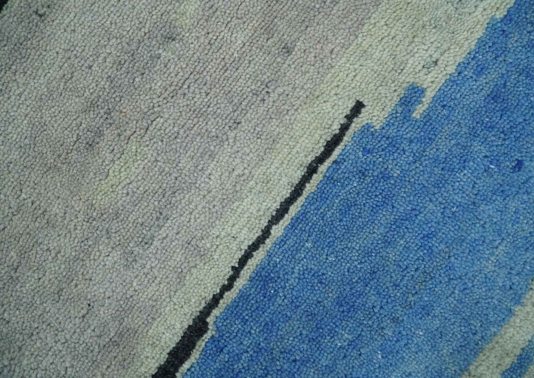 Silver, Ivory, Blue and charcoal Modern Abstract Hand loom 4x6 wool area Rug - The Rug Decor