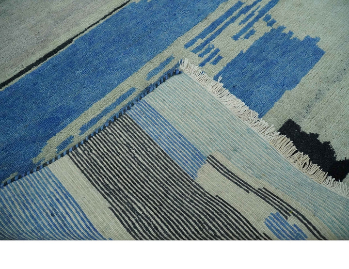 Silver, Ivory, Blue and charcoal Modern Abstract Hand loom 4x6 wool area Rug - The Rug Decor