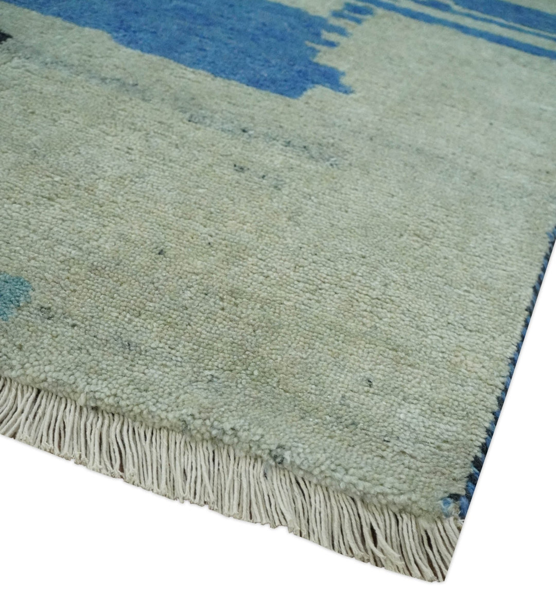 Silver, Ivory, Blue and charcoal Modern Abstract Hand loom 4x6 wool area Rug - The Rug Decor