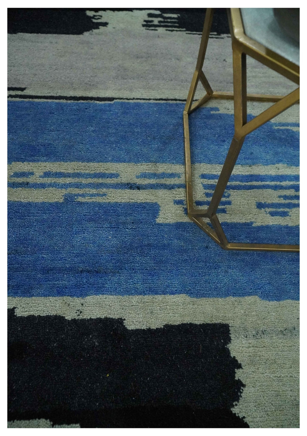Silver, Ivory, Blue and charcoal Modern Abstract Hand loom 4x6 wool area Rug - The Rug Decor