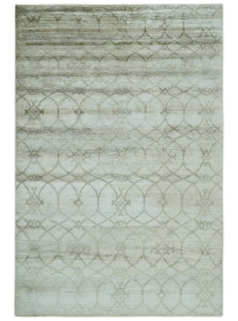 Silver, Olive and Gray Traditional Ikat Design 6x9 Hand loom Bamboo Silk Area Rug - The Rug Decor