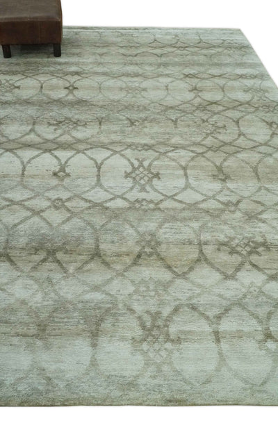 Silver, Olive and Gray Traditional Ikat Design 6x9 Hand loom Bamboo Silk Area Rug - The Rug Decor