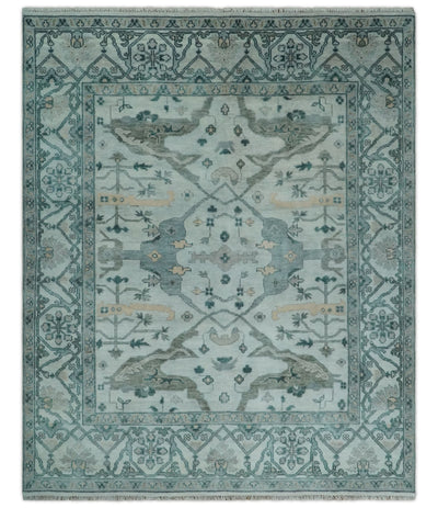 Silver Oushak 8x10 Hand Knotted Blue, Silver and gray Persian Antique Wool Rug | TRDCP963810 - The Rug Decor