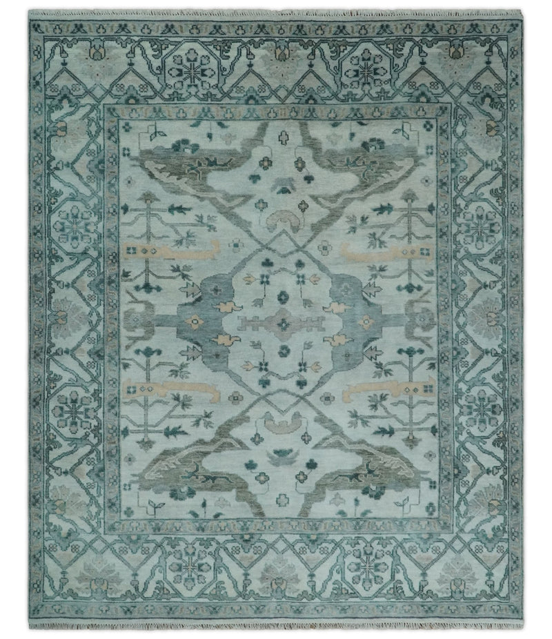 Silver Oushak 8x10 Hand Knotted Blue, Silver and gray Persian Antique Wool Rug | TRDCP963810 - The Rug Decor