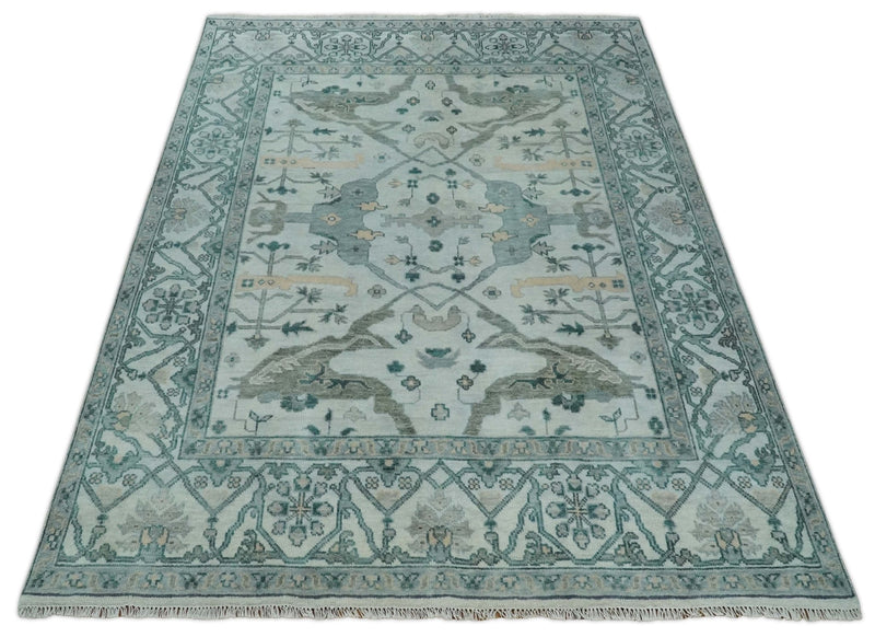 Silver Oushak 8x10 Hand Knotted Blue, Silver and gray Persian Antique Wool Rug | TRDCP963810 - The Rug Decor