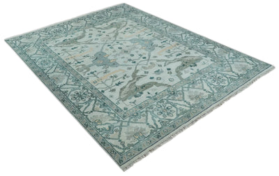 Silver Oushak 8x10 Hand Knotted Blue, Silver and gray Persian Antique Wool Rug | TRDCP963810 - The Rug Decor