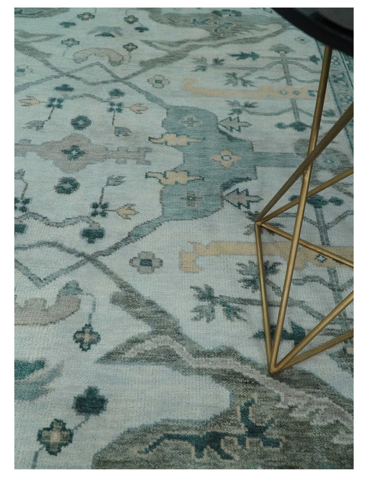 Silver Oushak 8x10 Hand Knotted Blue, Silver and gray Persian Antique Wool Rug | TRDCP963810 - The Rug Decor