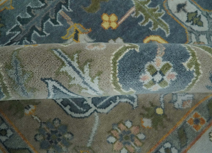 Silver, Teal and Taupe Hand knotted Traditional Heriz Serapi 9x12 Wool Area Rug - The Rug Decor