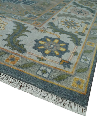 Silver, Teal and Taupe Hand knotted Traditional Heriz Serapi 9x12 Wool Area Rug - The Rug Decor