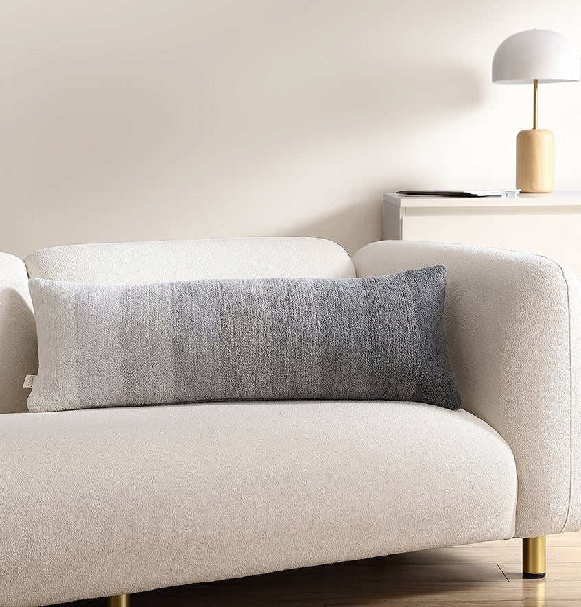 Simple and Elegant Granite and Marigold Striped Lumbar Pillow - The Rug Decor