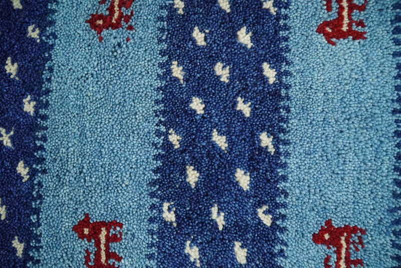 Small 1.5x2 Blue and White Wool Hand Knotted traditional Persian Vintage Antique Southwestern Gabbeh Rug| TRDCP310152 - The Rug Decor
