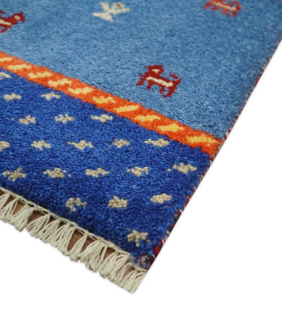 Small 1.5x2 Blue, Rust and Beige Wool Hand Knotted traditional Persian Vintage Antique Southwestern Gabbeh Rug| TRDCP596152 - The Rug Decor