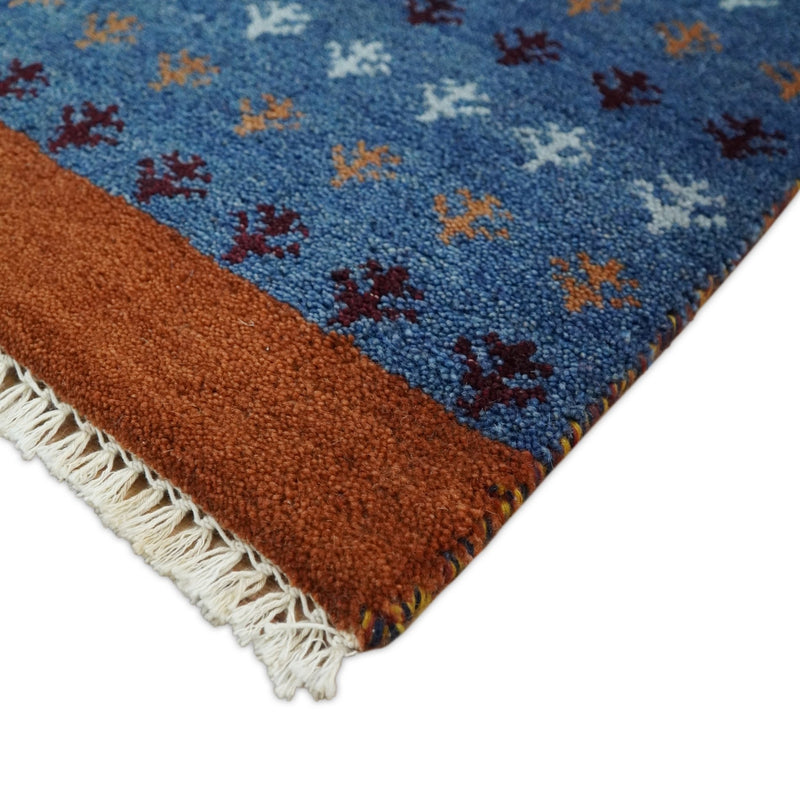 Small 1.5x2 Brown and Blue Wool Hand Knotted traditional Vintage Antique Southwestern Tribal Gabbeh | TRDCP354152 - The Rug Decor
