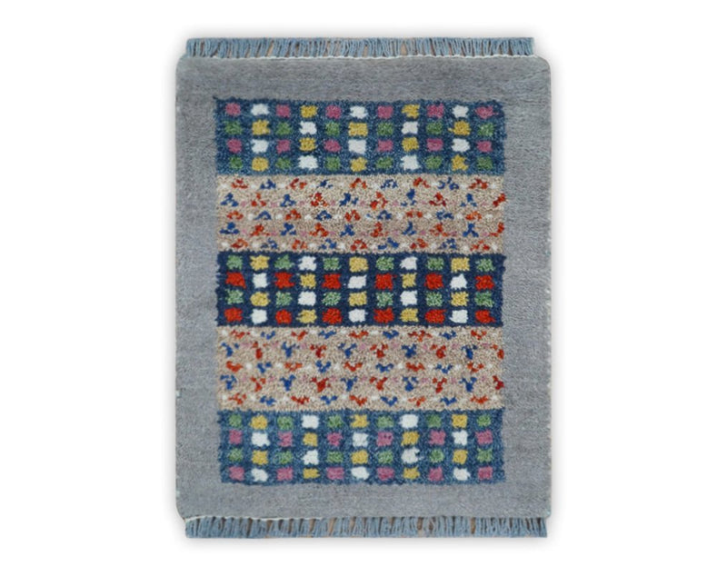 Small 1.5x2 Gray, Blue and Camel Wool Hand Knotted traditional Vintage Antique Southwestern Tribal Gabbeh | TRDCP566152 - The Rug Decor