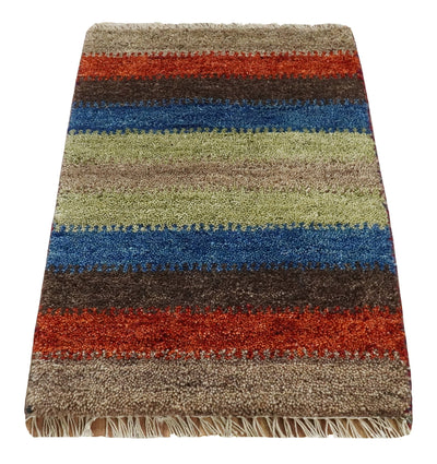 Small 1.5x2 Red, Blue and Green Wool Hand Knotted traditional Persian Vintage Antique Southwestern Gabbeh Rug| TRDCP307152 - The Rug Decor