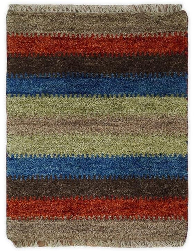 Small 1.5x2 Red, Blue and Green Wool Hand Knotted traditional Persian Vintage Antique Southwestern Gabbeh Rug| TRDCP307152 - The Rug Decor