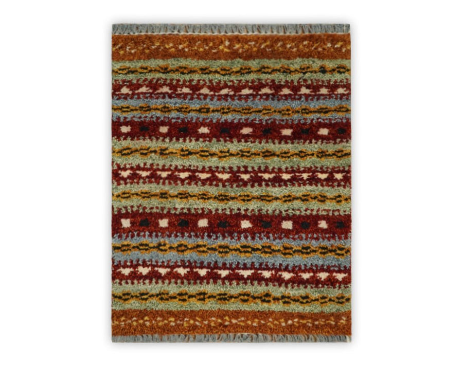 Small 1.5x2 Rust and Olive Wool Hand Knotted traditional Vintage Antique Southwestern Gabbeh Rug| TRDCP588152 - The Rug Decor