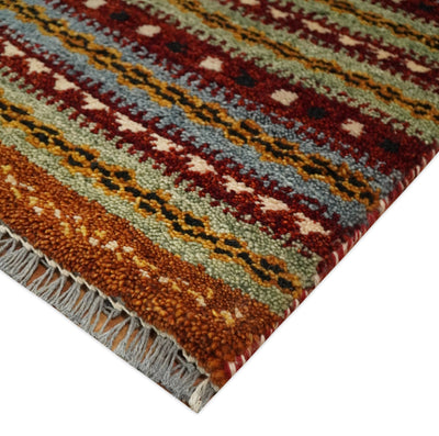 Small 1.5x2 Rust and Olive Wool Hand Knotted traditional Vintage Antique Southwestern Gabbeh Rug| TRDCP588152 - The Rug Decor