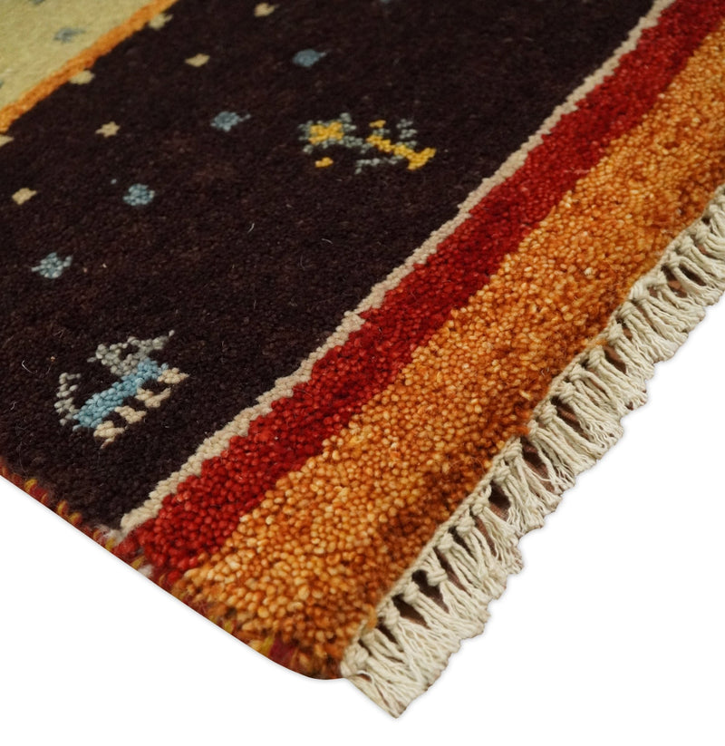 Small 1.5x2 Rust, Ivory and Brown Wool Hand Knotted traditional Persian Vintage Antique Southwestern Gabbeh Rug| TRDCP590152 - The Rug Decor