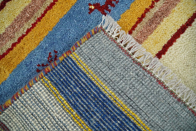 Small 2x3 Beige and Blue Wool Hand Knotted traditional Vintage Antique Southwestern Gabbeh | TRDCP46323 - The Rug Decor