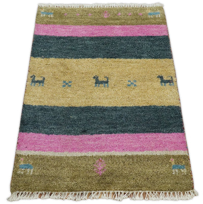 Small 2x3 Beige and Pink Wool Hand Knotted traditional Persian Vintage Antique Southwestern Gabbeh | TRDCP36323 - The Rug Decor