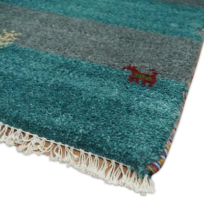 Small 2x3 Blue and Gray Wool Hand Knotted traditional Persian Vintage Antique Southwestern Gabbeh | TRDCP32023 - The Rug Decor