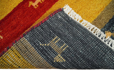 Small 2x3 Blue and Rust Wool Hand Knotted traditional Southwestern Gabbeh | TRDCP16623 - The Rug Decor