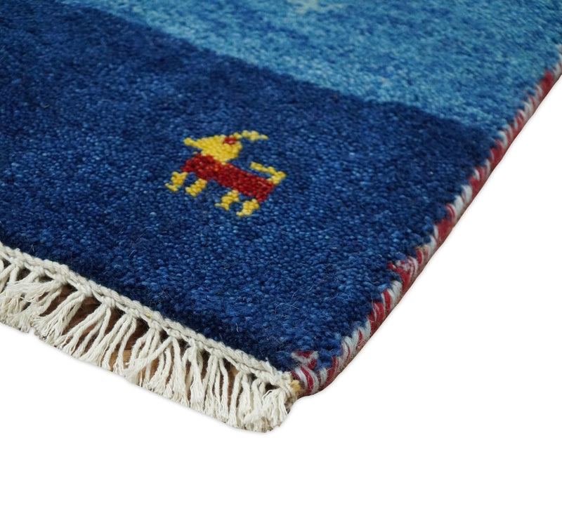 Small 2x3 Blue Wool Hand Knotted traditional Vintage Antique Southwestern Gabbeh | TRDCP34923 - The Rug Decor